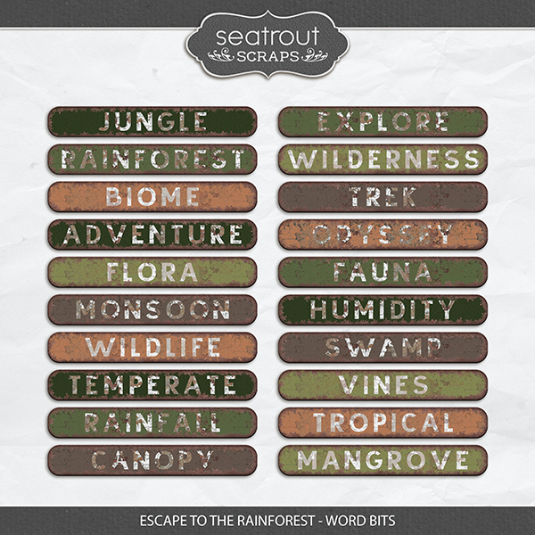 Escape to the Rainforest - Word Bits Digital Art - Digital Scrapbooking Kits