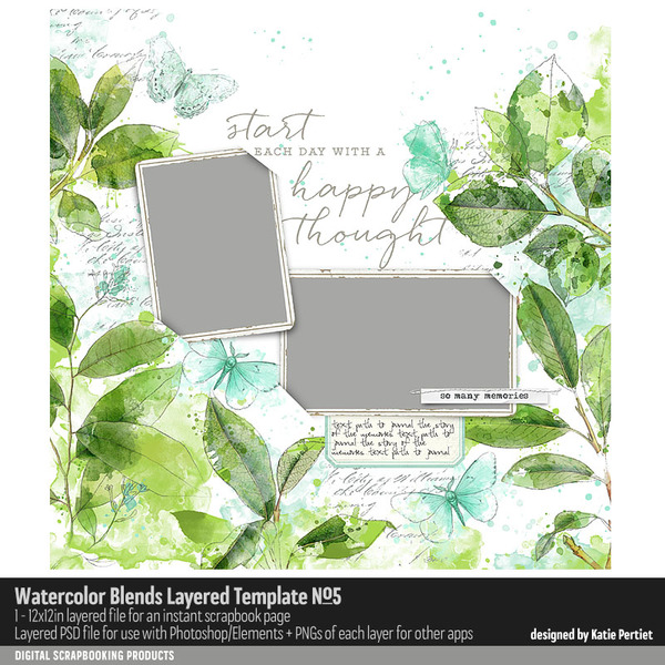Watercolor Blends Layered Template No. 05 Digital Art - Digital Scrapbooking Kits
