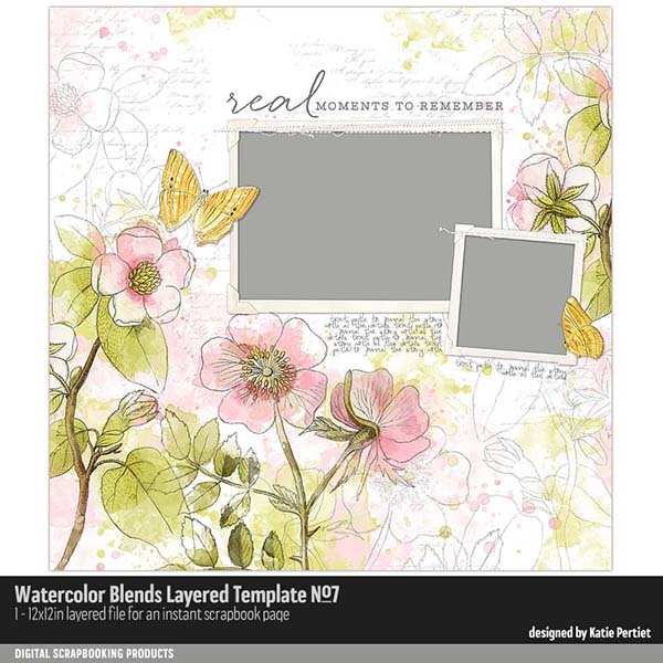 Watercolor Blends Layered Template No. 07 Digital Art - Digital Scrapbooking Kits