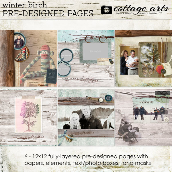 Winter Birch Pre-designed Pages Digital Art - Digital Scrapbooking Kits