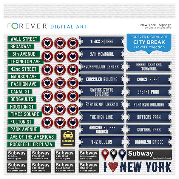 City Break - New York - Signage Digital Art - Digital Scrapbooking Kits