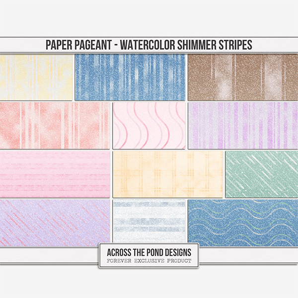 Paper Pageant - Watercolor Shimmer Stripes Digital Art - Digital Scrapbooking Kits