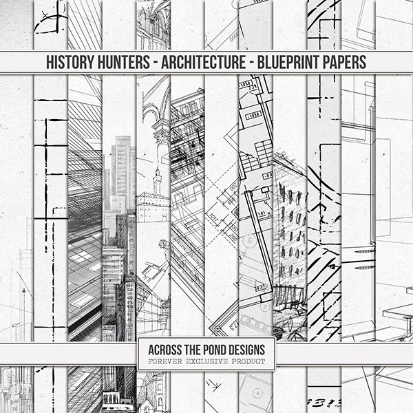 History Hunters - Architecture - Blueprint Papers Digital Art - Digital Scrapbooking Kits