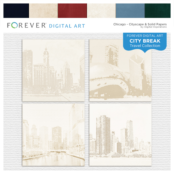 City Break - Chicago -  Cityscape & Solid Papers Digital Art - Digital Scrapbooking Kits