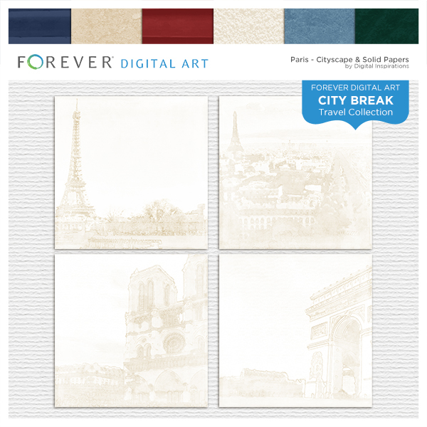 City Break - Paris -  Cityscape & Solid Papers Digital Art - Digital Scrapbooking Kits