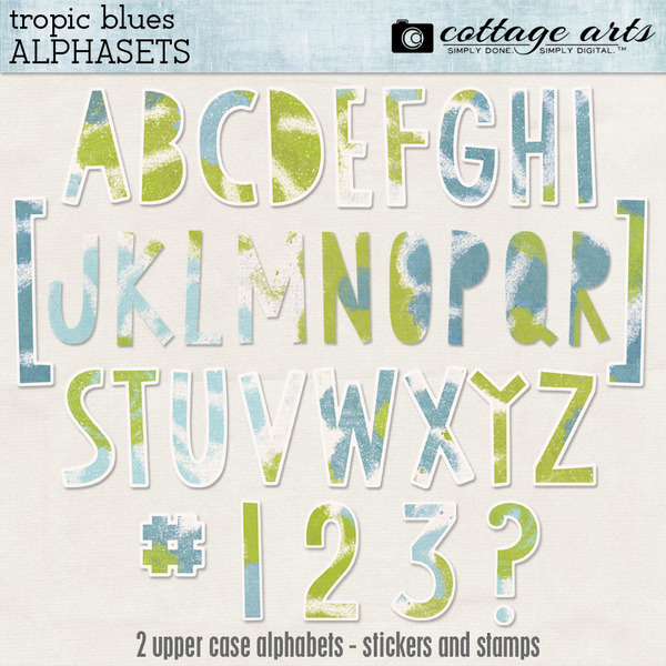 Tropic Blues AlphaSets Digital Art - Digital Scrapbooking Kits