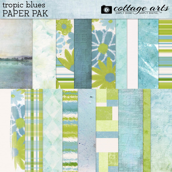 Tropic Blues Paper Pak Digital Art - Digital Scrapbooking Kits