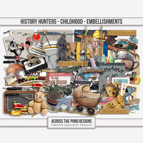 History Hunters - Childhood  - Embellishments Digital Art - Digital Scrapbooking Kits