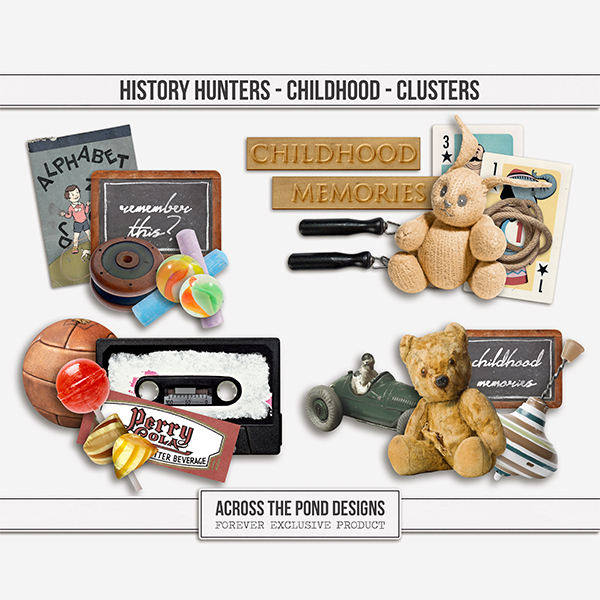 History Hunters - Childhood  - Clusters Digital Art - Digital Scrapbooking Kits