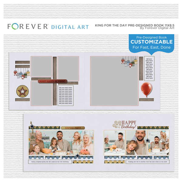 King for the Day Pre-Designed Book - 11x8.5 Digital Art - Digital Scrapbooking Kits