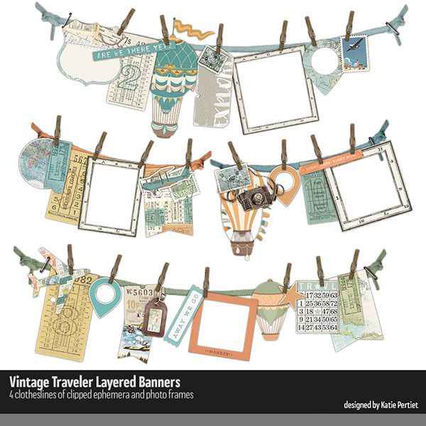 Vintage Traveler Layered Banners Digital Art - Digital Scrapbooking Kits