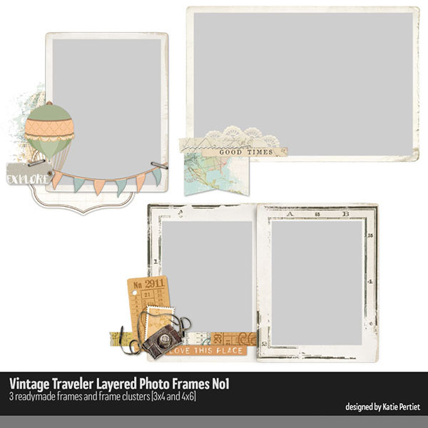 Vintage Traveler Layered Frames No. 01 Digital Art - Digital Scrapbooking Kits