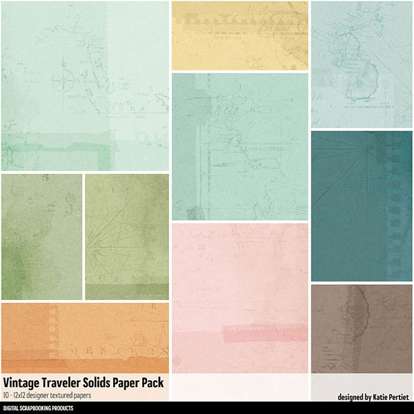 Vintage Traveler Solids Paper Pack Digital Art - Digital Scrapbooking Kits