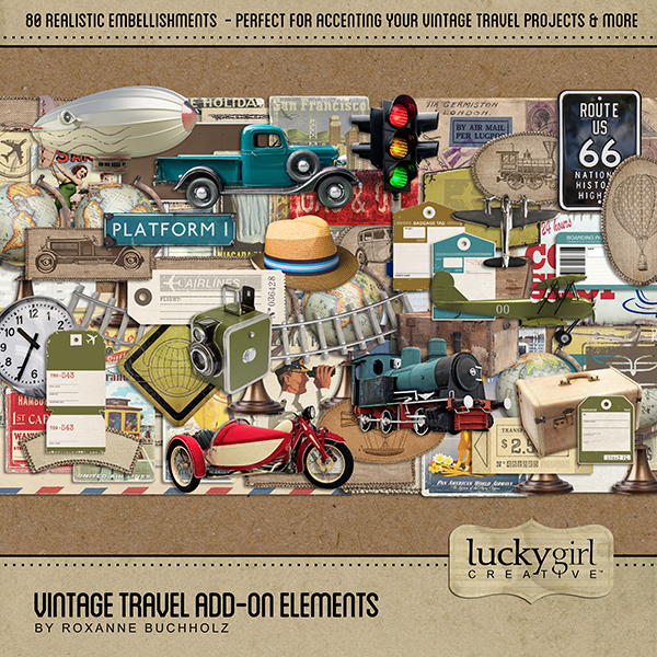 Vintage Travel Add-On Elements Digital Art - Digital Scrapbooking Kits