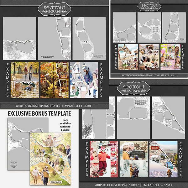 Artistic License Ripping Stories Bonus Bundle 8.5x11 Digital Art - Digital Scrapbooking Kits
