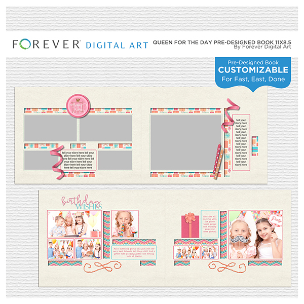 Queen for the Day Pre-designed Book - 11x8.5 Digital Art - Digital Scrapbooking Kits