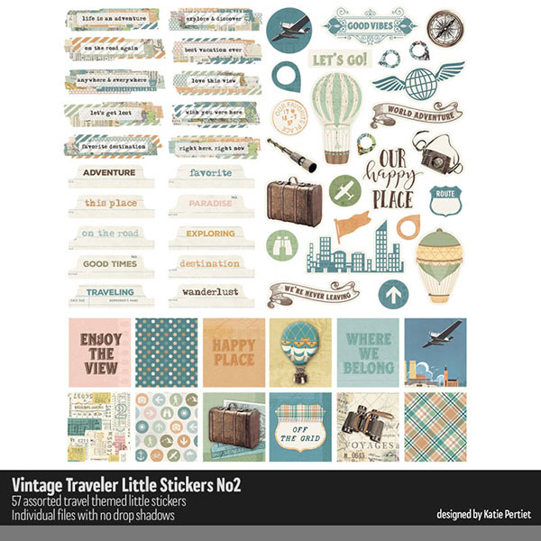 Vintage Traveler Little Stickers No. 02 Digital Art - Digital Scrapbooking Kits