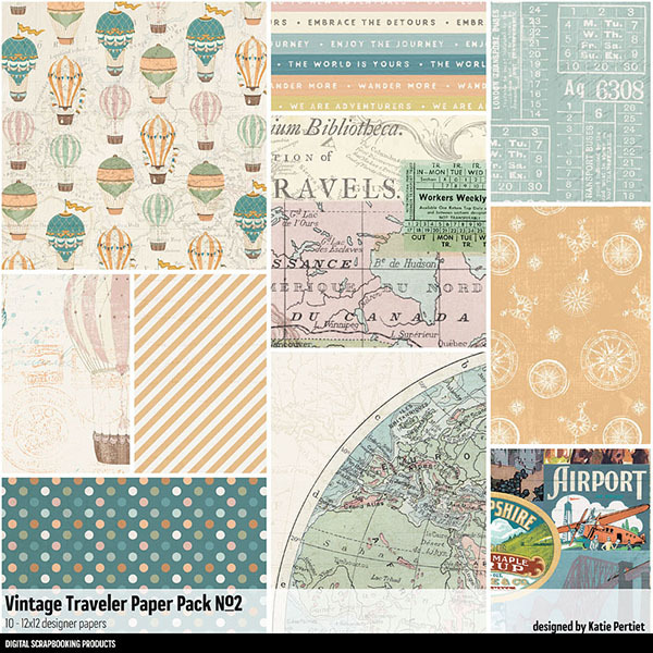 Vintage Traveler Paper Pack No. 02 Digital Art - Digital Scrapbooking Kits