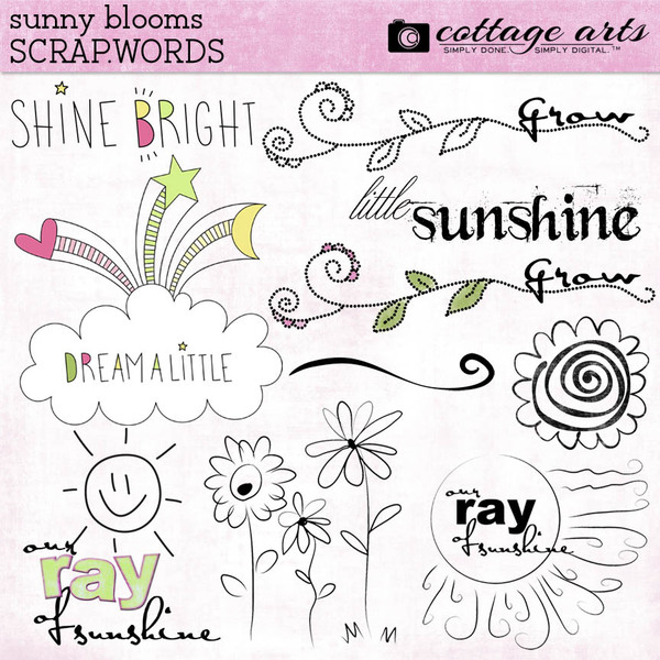 Sunny Blooms Scrap.Words Digital Art - Digital Scrapbooking Kits