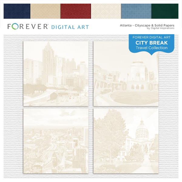 City Break - Atlanta -  Cityscape & Solid Papers Digital Art - Digital Scrapbooking Kits