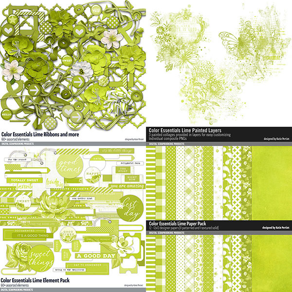 Color Essentials Lime Bundle Digital Art - Digital Scrapbooking Kits