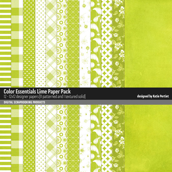 Color Essentials Lime Paper Pack Digital Art - Digital Scrapbooking Kits