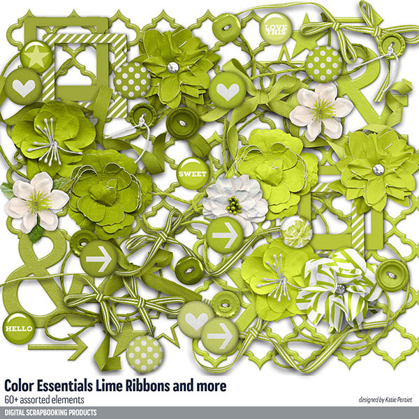 Color Essentials Lime Ribbons and More Digital Art - Digital Scrapbooking Kits