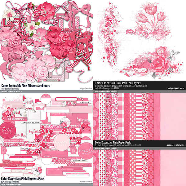Color Essentials Pink Bundle Digital Art - Digital Scrapbooking Kits