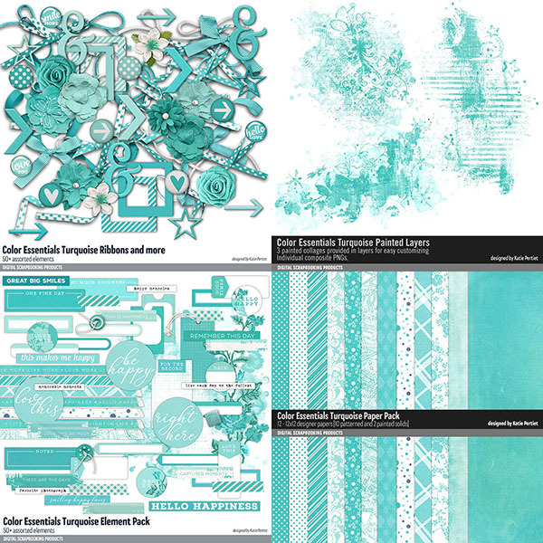 Color Essentials Turquoise Bundle Digital Art - Digital Scrapbooking Kits