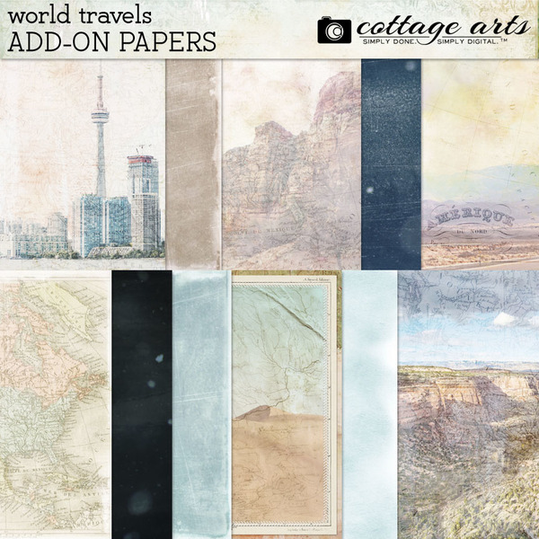 World Travels Add-on Paper Pak Digital Art - Digital Scrapbooking Kits