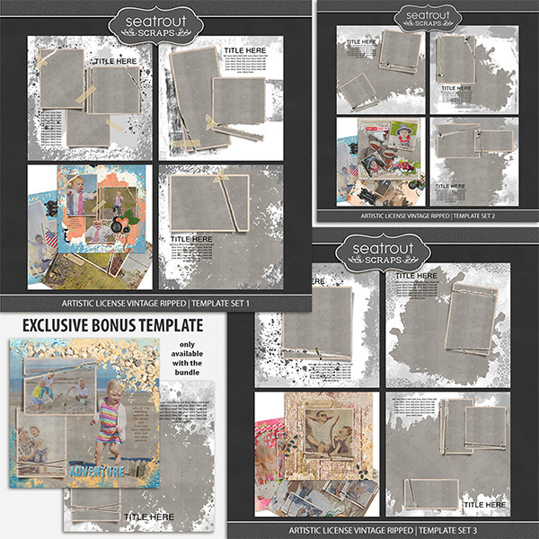 Artistic License Vintage Ripped Bonus Bundle 12x12 Digital Art - Digital Scrapbooking Kits
