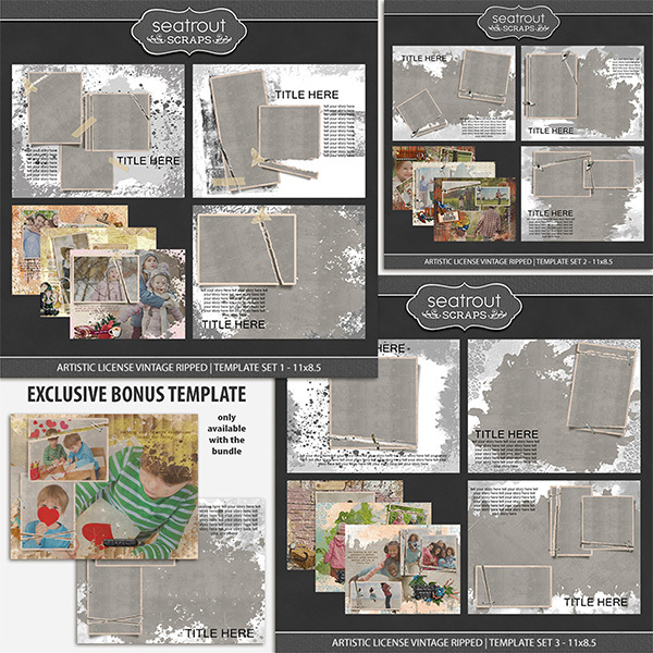 Artistic License Vintage Ripped Bonus Bundle 11x8.5 Digital Art - Digital Scrapbooking Kits