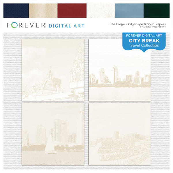 City Break - San Diego - Cityscape & Solid Papers Digital Art - Digital Scrapbooking Kits