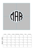 Round Monogram Template Calendar 12x18