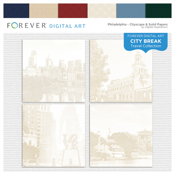City Break - Philadelphia - Cityscape & Solid Papers Digital Art - Digital Scrapbooking Kits