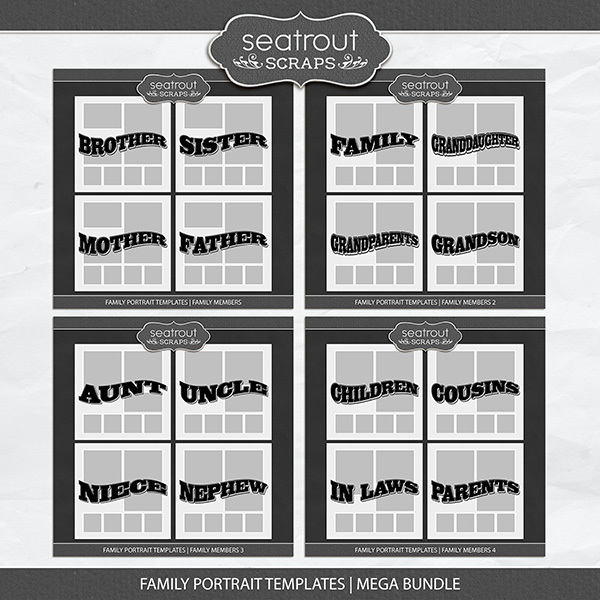 Family Portrait Templates - Family Members Mega Bundle Digital Art - Digital Scrapbooking Kits