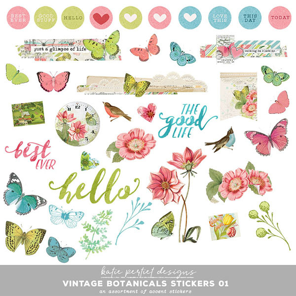 Vintage Botanicals Stickers 01 Digital Art - Digital Scrapbooking Kits