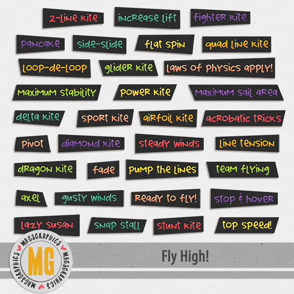 Fly High Word Tags Digital Art - Digital Scrapbooking Kits
