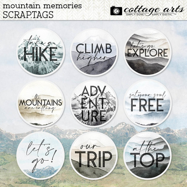 Mountain Memories Scrap.Tags Digital Art - Digital Scrapbooking Kits