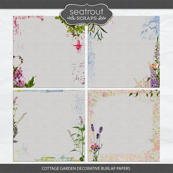 Cottage Garden Decorative Burlap Papers Digital Art - Digital Scrapbooking Kits