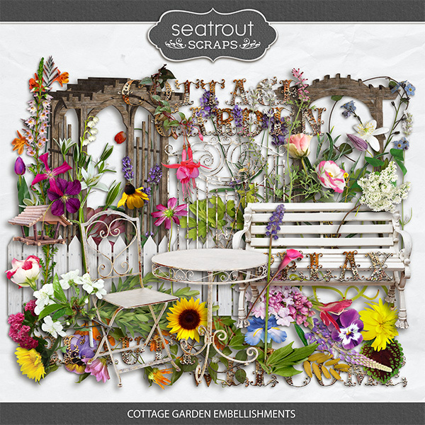 Cottage Garden Embellishments Digital Art - Digital Scrapbooking Kits