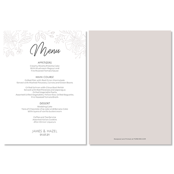 Always & Forever Wedding Menu Card