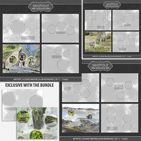 Artistic License Watercolor Wonders Bonus Bundle 1 - 11x8.5 Digital Art - Digital Scrapbooking Kits