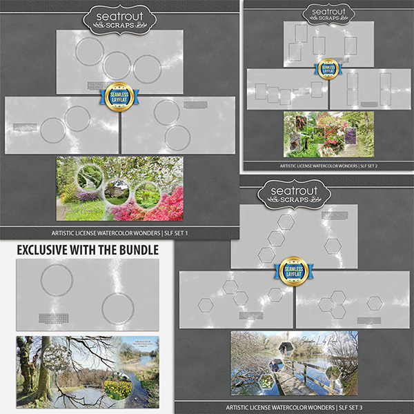 Artistic License Watercolor Wonders Bonus Bundle 1 - Seamless Layflat Digital Art - Digital Scrapbooking Kits