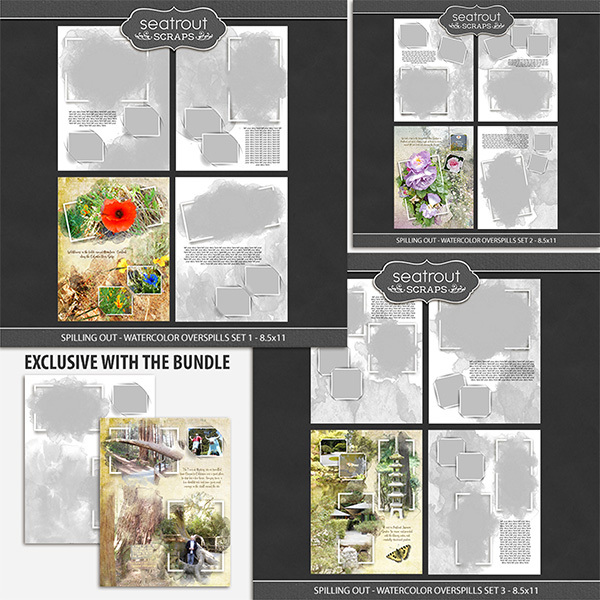 Spilling Out - Watercolor Overspills Bonus Bundle - 8.5x11 Digital Art - Digital Scrapbooking Kits