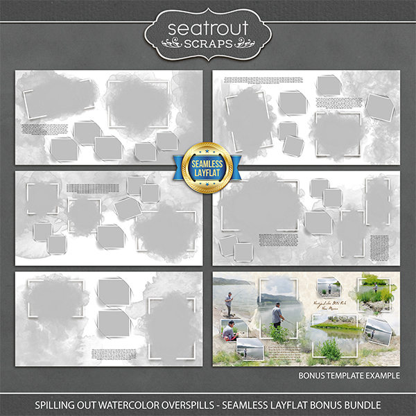 Spilling Out - Watercolor Overspills Seamless Layflat Bonus Bundle Digital Art - Digital Scrapbooking Kits