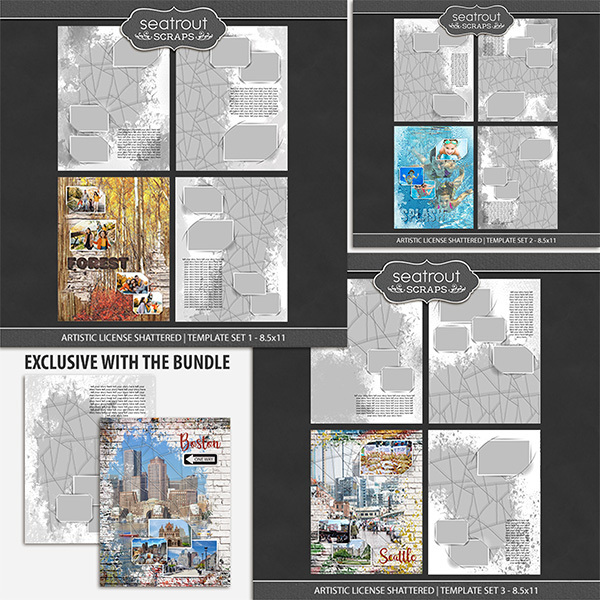 Artistic License Shattered Bonus Bundle - 8.5x11 Digital Art - Digital Scrapbooking Kits