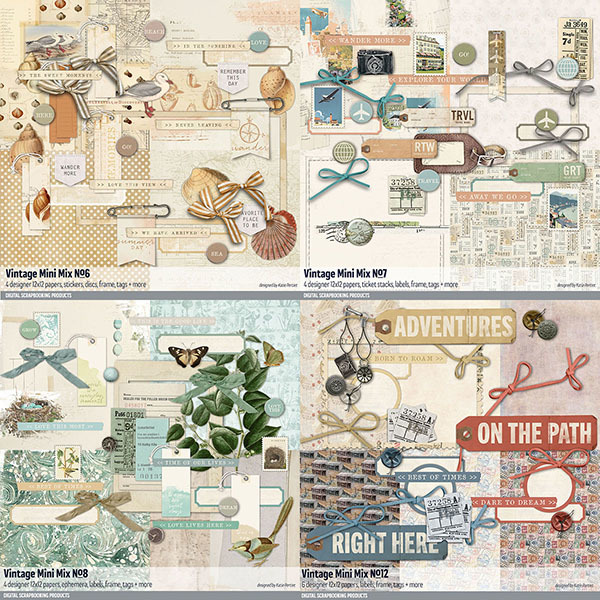 Vintage Mini Mix Scrapbooking Bundle 02 Digital Art - Digital Scrapbooking Kits
