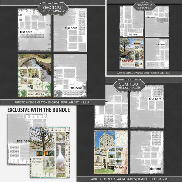 Artistic License Crayoned Grids Bonus Bundle - 8.5x11 Digital Art - Digital Scrapbooking Kits