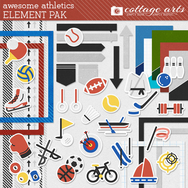 Awesome Athletics Element Pak Digital Art - Digital Scrapbooking Kits